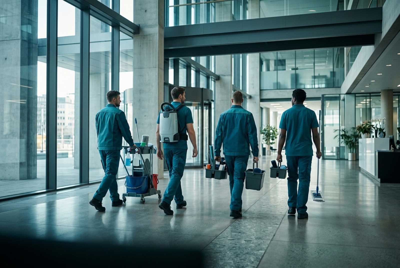 Das Team der Allclean Gebäudereinigung aus Frankfurt in Arbeitskleidung